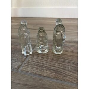 Vintage Glass Nativity  Set  Christmas Holiday Decor 3 Pieces